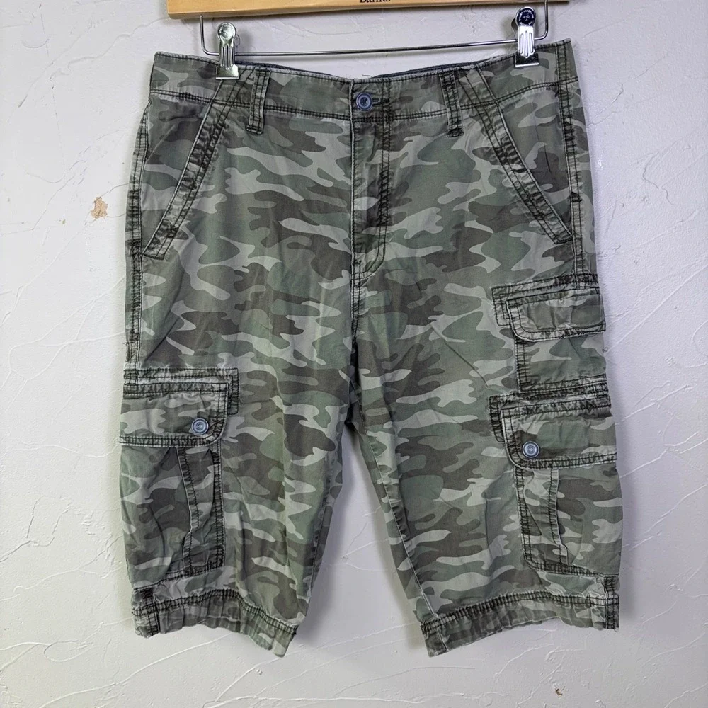 George Cargo Shorts Mens 32 Camo Green Multi Pocket Outdoors Gorpcore